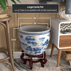 Red Lantern 16" Landscape Blue & White Porcelain Fishbowl Planter or Cachepot for Indoor/Outdoor Use in Garden Entryway Living Room Boho Eclectic Modern Contemporary Classic Traditional Style Decor
