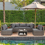 Vicluke 6 Pieces Patio Furniture Sets Outdoor Sectional Sofa Set Rattan Daybed with Retractable Canopy, Adjustable Backrest, Storable Tea Table Rectangle Sunbed for Backyard Garden Poolside(Grey)