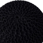 BIRDROCK HOME Round Pouf Ottoman | Cotton Braided Foot Stool with Bean Bag Filling | Boho Foot Rest for Living Room & Bedroom | Compact & Comfortable Seating, Lightweight & Soft | Black