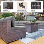 Kullavik 13 Pieces Outdoor Patio Furniture Set with 43" 55000BTU Gas Propane Fire Pit Table PE Wicker Rattan Sectional Sofa Patio Conversation Sets,Grey