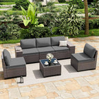 ALAULM 6 Pieces Patio Furniture Set, Oversized Seat/Armrest and High Back Wicker Sectional Furniture Set with Thick Cushion for Backyard, Garden, Grey