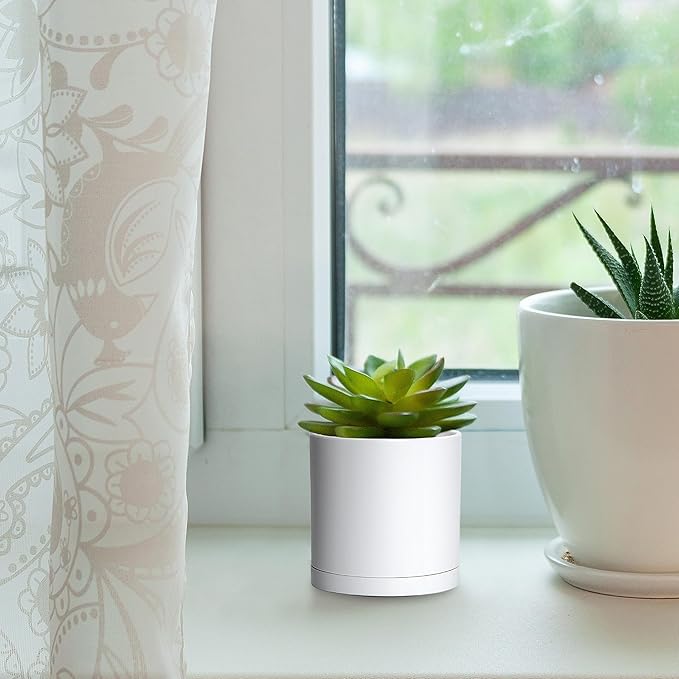 Planter Pots, 18 Count Matte White Plastic Mini Pots With Saucers