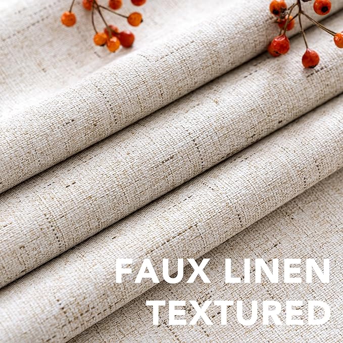 H.VERSAILTEX 72 inch Blackout Curtains, 100% Absolutely Blackout Thermal Insulated Textured Linen Look Curtain Draperies Anti-Rust Grommet Linen Curtains Blackout, 2 Panels, Natural