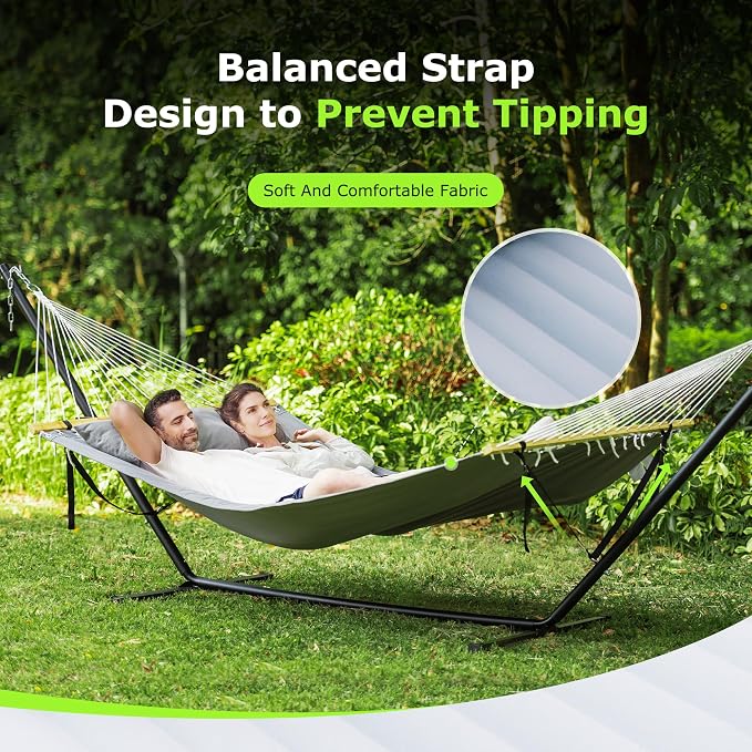 Double Hammock with Steel Stand, 500 lb Capacity, Dark Grey