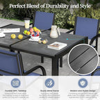 7-Piece Outdoor Patio Dining Set for 6, 59” Table with 4 Textilene Dining Chairs & 2 Swivel Chairs, Patio Furniture Set with Durable Metal Frame for Backyard Garden, Deck, and Poolside (Blue)