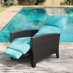 IDEALHOUSE Wicker Outdoor Recliner Reclining Patio Chairs with Adjustable Back & Footrest 150° Lay-Flat Reclining with Air Pump Rattan Flip-Up Side Table Outdoor Lounge Chairs for Pool Deck Balcony