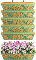 6 Pack 24 Inch Window Boxes Planters Railing Planter Box with Adjustable Brackets for Porch Fence Patio Balcony Hanging Flower Baskets with Woven Fabric for Outdoor Garden Decor - Green