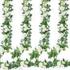 Artificial Rose Vine Garland, 4 Pack, White Silk, 7.75 Ft Each