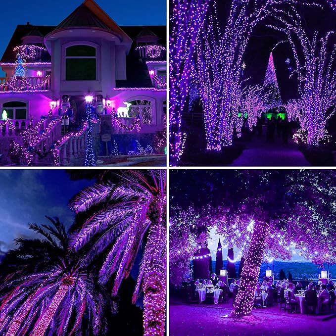 String Lights 165 ft 500 LED Purple Outdoor Plug-In with Timer