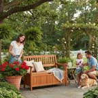 Tangkula Outdoor Wood Storage Bench Deck Box, Entryway Porch Storage Bench with Inner Removable Dust-Proof Lining & Portable Handles, Eucalyptus Wood Loveseat for Garden, Lawn, Balcony & Yard
