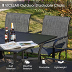 VICLLAX 3-Piece Patio Dining Set for 2, Includes Round Table and 2 Stackable Chairs, Grey Wood-Like Set