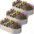 AHEONLAR 3 Pack 6×3×1ft Galvanized Raised Garden Beds, Oval Metal Garden Bed Planter Boxes Outdoor, Durable Raised Garden Beds Outdoor for Vegetables, Flowers, Silver