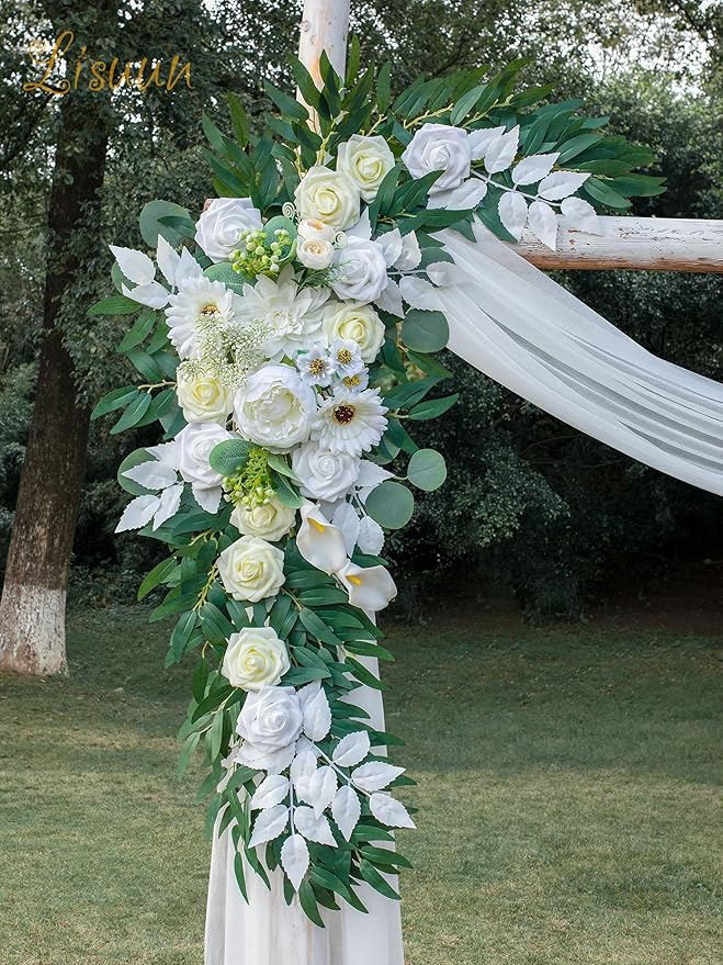 Artificial Flower Swag for Wedding Arch, Ivory Peony and Rose Silk Decor