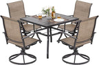 NUU GARDEN Outdoor Patio Dining Set, 4 Swivel Textilene Dining Chairs and 37" Square Dining Table with 1.57'' Umbrella Hole, Powder Coated Iron Frame, for Patio, Garden, Backyard, Black and Brown
