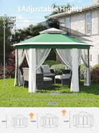 Garvee Pop Up Gazebo Screen Tent,Hexagonal Instant Gazebo Tent with Mosquito Netting Outdoor Canopy,6 Sided Sun Shelter 13x13ft with Mesh Netting,Pavilion Tents for Patio,Green+Beige