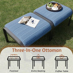 HOMREST Metal Outdoor Ottoman, 3-Piece Aluminum Footstool w/Removable Cushion, Multipurpose Footrest Stool with Coffee Side Table Additional Seating, Set of 3 Outdoor Ottomans for Patio Deck (Blue)