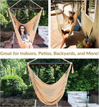 Sunnydaze Outdoor Hammock Chair Swing - Hanging Hammock Swing - Hanging Reading Chair - Soft-Spun Polyester Rope - Caribbean XL - Tan