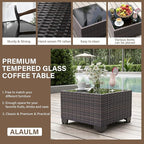 ALAULM Patio Furniture Set with Coffee Table, 7 Pieces Outdoor Sectional with Wide Seat and Thick Cushion, All Weather Wicker Rattan Conversation Set for Backyard, Garden, Deck, NavyBlue