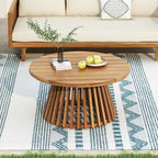 Merax Patio Outdoor Acacia Wood Round Coffee Table for Backyard, Lawn, Balcony, Teak Finish