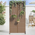 Casaphoria Metal Privacy Screen Outdoor, 72" H x 35" W Freestanding Decorative Privacy Screen for Patio Deck Balcony Garden with Stable Base, Brown-Louvered