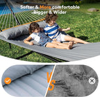 Double Hammock with Spreader Bar & Pillow, Portable 500lbs Capacity for Outdoor, Camping, Patio, Backyard Relaxation,Gray