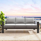 Solaste Aluminum Outdoor Couch, 3-Seat Metal Outdoor Sofa with Water-Resistant Cushion, Weather-Resistant Modern Patio Sofa, Black Frame Grey Cushion