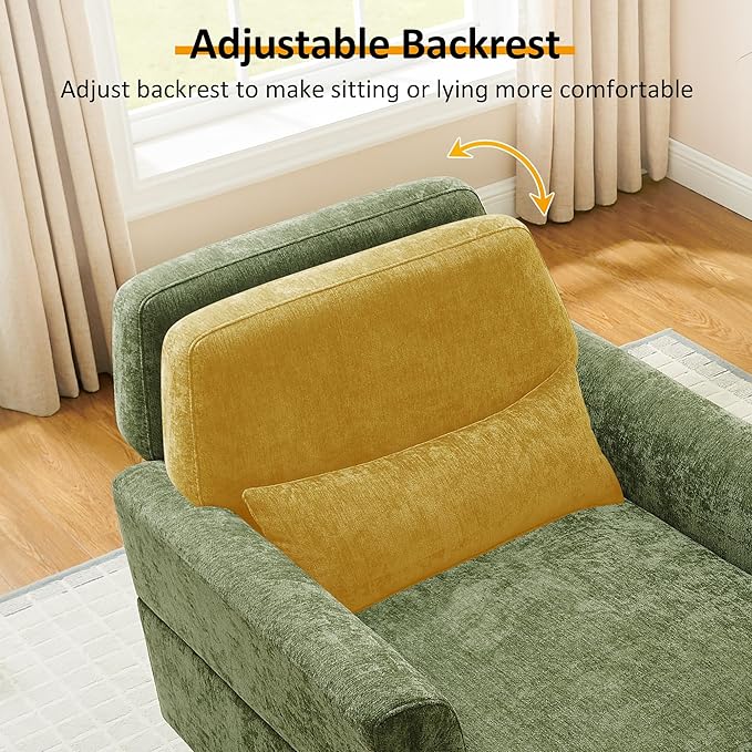 Chaise Lounge Chair Indoor with Adjustable Backrest, Upholstered Mid-Century Reading Chair, Oversized Accent Armchair for Living Room & Bedroom, Comfy Single Sofa Chair, Modern Living Room Chair
