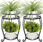 2 Pack 19.2 inch Metal Plant Stand Rack for Round Flower Pot, 2 Tier Potted Holder Indoor Outdoor Rustproof Wrought Iron Heavy Duty Planter Shelf for Corner Living Room Balcony Garden Patio, Black