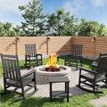 HDPE Rocking Chair Outdoor Set of 4 with 2 Side Table - Poly High Back Porch Rocker Chairs for Adults - All Weather Resistant Furniture for Patio Front Porch - Black