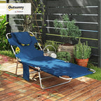 Outsunny Chaise Lounge Chair Outdoor with Face Arm Hole, 5-Position Reclining Face Down Tanning Chair with Carry Strap, Side Pocket, Portable Folding Bed Cot for Patio Beach Pool, Dark Blue