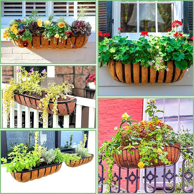 Coco Liners for Planters - 4 Pack 30 Inch Trough Coconut Liners for Planters, Window Box Coco Liners, 100% Natural Coconut Fiber Liners for Wall Hanging Basket, Window Box, Fence Baskets