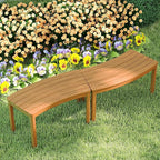 Tangkula Acacia Wood Outdoor Curved Bench Set of 2, Patio Garden Backless Fire Pit Bench with 800 lbs Weight Capacity, Outside Seating Furniture for Front Porch, Deck & Backyard