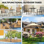 Yaheetech Outdoor Bistro Table with Umbrella Hole, 28in Patio Square Dining Table w/Silk Printing Glass Top, Weather-Resistant Patio Table for Garden Poolside Balcony Backyard, Black