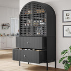 YITAHOME 65 Inch Outdoor Storage Shed, Arched Wicker Stand-Up Pantry with 3 Shelves & 2 Drawers, Rustic Storage Cabinet Patio Furniture for Backyard Garden Patio Lawn (Black)