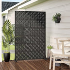 Casaphoria Metal Privacy Screen Outdoor, 72" H x 47" W Freestanding Decorative Privacy Screen for Patio Deck Balcony Garden with Stable Base, Palace Black