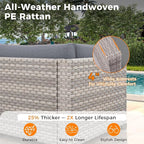 10-Seat Outdoor Wicker Patio Furniture Set with Fire Pit Table, Modular Rattan Sectional Sofa & 2 Swivel Rocking Chairs, 4" Thick Cushions, Rust-Resistant Frame,Gray