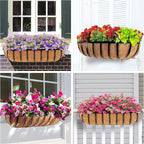 4pcs 30" Window Box Deck Railing Planter with Coco Liner, Metal Hanging Flower Planter Window Basket, Wall Planters Boxes with Horse Trough Coco Liner for Outdoor Indoor Balcony Porch Fence