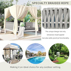 Merax Outdoor Patio Daybed with Soft Cushions and Curtains, Double Chaise Lounge Sunbed with Rubber Core Rope Backrest and Comfy Pillows for Outside Pool, Garden, Backyard, Lawn, Gray+Beige
