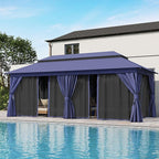 LAUSAINT HOME Semi-Permanent Outdoor Patio Gazebo 10'x20', Heavy Duty Party Tent Shelter with Double Roofs, Mosquito Nettings and Privacy Screens for Backyard, Garden, Lawn, Navy Blue