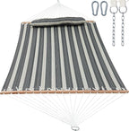 2 Person Hammocks for Outside, Double Quilted Fabric Outdoor Hammock with Spreader Bar, Large Removable Pillow, Storage Pockets, Carabiners, Max 475 lbs Capacity (Mountain Mist Gray)