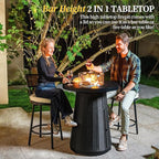 PIZZELLO 3-Piece Patio Swivel Bar Set with 37" Height Propane Round Firepit Table and High Swivel Stools Chair Set of 2, Outdoor High Top Bistro Set for Poolside, Garden, Balcony(Black)