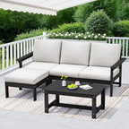 SERWALL Outdoor Sectional Sofa Set, 5-piece Outdoor Modula Couch Set with Ottoman, All Weather Patio Furniture Set with Chaise for Deck, Lawn, Black Frame with Khaki Cushion