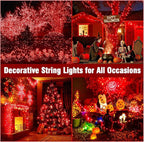 Nisocy 200 LED Red String Lights with Green Wire, Waterproof Christmas Tree Fairy Lights with 8 Modes, Indoor Outdoor Decorative Lighting for Holiday, Party, Garden, Patio(66FT)