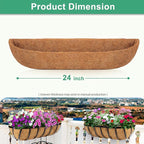 Y&M 24" Coco Liner for Window Box Deck Basket Planter Trough Coconut Fiber Liners, 4pcs Trough Coco Liner Pre-Formed Replacement