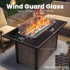 Outdoor Patio Furniture Set with 43'' Fire Pit Table, 8 Pcs Outdoor Patio Furniture Conversation Sets with 4in Thicken Cushion, Wicker Outdoor Sectional for Backyard, Garden, Balcony,Deck, Brown/Beige