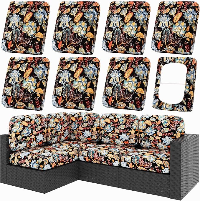 Cushion Covers for Patio Furniture, 8-Piece Stretch Floral Set