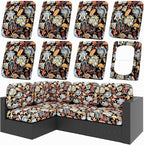 Cushion Covers for Patio Furniture, 8-Piece Stretch Floral Set