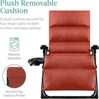 Best Choice Products Oversized Zero Gravity Chair, Folding Outdoor Patio Recliner, XL Anti Gravity Lounger w/Removable Cushion, Cup Holder, Side Tray, 350lb Capacity - Burnt Orange