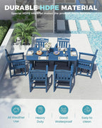 Ciokea HDPE Outdoor Dining Table with Umbrella Hole,66" Rectangle Patio Table for 6,All-Weather Outdoor Patio Furniture Set for Garden Backyard,Navy Blue
