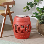 JONATHAN Y TBL1022G Lucky Coins 16" Chinese Ceramic Drum Indoor/Outdoor Garden Stool Bohemian, Coastal, Cottage, French Country, Traditional, for Living Room, Garden Room, Patio, Matte Coral